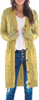 ASKSA Damen Langarm Strickjacke Strick Mantel Zopfstrick Sweater mit Knopfleiste und Taschen, Gelb, M