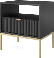 DomoHome Elegancka szafka nocna Nova - Design ze złotym uchwytem, Rowkowany front, Praktyczna i nowoczesna, Rozmiar: 54x56x39 cm, Kolor: Czarny mat, Metalowe nogi - Kolor: Złoty