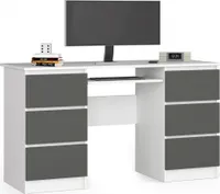 Schreibtisch 135 cm breit mit 6 Schubladen und Tastaturablage Computerschreibtisch Computertisch Schülerschreibtisch Kinderschreibtisch B135 x H77 x T50 cm 60 kg Farbe: Weiß Dunkelgrau