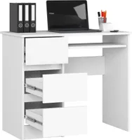 PC-Schreibtisch AKORD A6 links in der Farbe Weiß mit B90 x H77 x T50 cm