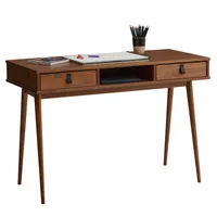 Schreibtisch KIM mit 2 Schubladen aus Massivholz, kastanienfarben - Home-Office Tisch mit offenem Fach, Bürotisch mit 2 Schubladen und Ledergriffen