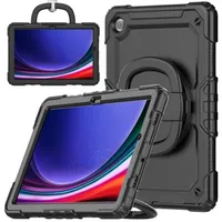 Für Samsung Galaxy Tab A9 Plus aufstellbare Outdoor Hybrid 360 Grad Tasche mit Schultergurt Schwarz