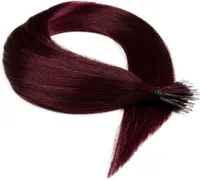 hair2heart Premium Nanoring Predlžovanie ľudských vlasov rovné - 25 prameňov 1g 60cm 55/65 svetlohnedá intenzívna fialovo-mahagónová