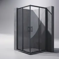 SONNI 90x90x195cm czarny prysznic narożny drzwi przesuwne kabina prysznicowa podwójne drzwi prysznicowe wejście narożne ESG szklana kabina prysznicowa