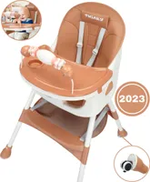 Twinky® Highchair Baby MAXI - Brown - vysoká stolička 2 v 1 - skladacia jedálenská stolička, kočík - rastúca stolička a detská stolička pre novorodencov