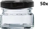 Einmachglas 30 ml klar/transparent 50 Stück INKLUSIVE SCHWARZEN DECKELn, Marmeladengläser, Einkochgläser, Stück: 50