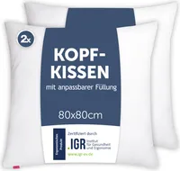 Blumtal Kopfkissen 80x80 cm 2er Set - Nackenkissen mit anpassbarer Füllung