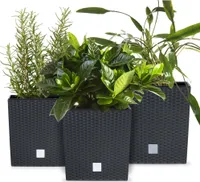 3x Blumentopf Blumenkübel Pflanztopf mit Einsatz Übertopf Rattanoptik RATO LOW