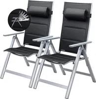 CASARIA® Gartenstühle 2er Set Klappbar Gepolstert Alu 8- Fach Verstellbar 120 kg Belastbarkeit Wetterfest Outdoor Balkon Camping Hochlehner Klappstuhl
