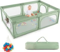 200 x 140 cm Baby Laufstall Faltbar, Laufgitter mit 50 Bällen & Tragetasche, Krabbelgitter für Kinder im Innen- & Außenbereich (Grün)