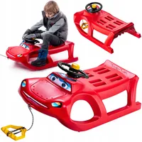 Prime Garden® Auto Volante+ Kinderschlitten Schlitten Kunststoffschlitten  Lenkschlitten für Kinder mit Zugseil Metallkufen Lenkung (Blau)