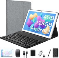 Tablet 10 Zoll,2-in-1 mit Tastatur,5G Wifi Android Pc-128GB ROM(1TB TF),Bluetooth 5.0,Octa-core1,8Ghz,1080FHD,13MP+8MP,7000mAh,GMS-