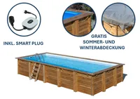 GRE Rechteckiger Echtholzpool BRAGA, 815 x 420 x 146 cm + Smart Plug + GRATIS Sommer und Winterabdeckungen