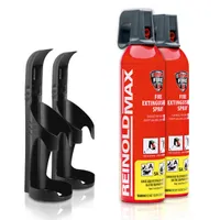 XENOTEC Premium Feuerlöschspray – 2 x 750ml – 2 Wandhalter - Stopfire – Autofeuerlöscher – REINOLDMAX – inklusive Wandhalterung schwarz – wiederverwendbar