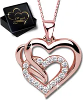 Damenkette 45cm Herz  echt 925 Sterling Silber  Halskette mit Anhänger Frauen Damen Kette Rosegold Herzkette K602+V11