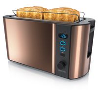 Arendo Toaster für 4 Scheiben, 1500W, Langschlitz, Brötchenaufsatz, Wärmeisoliert, Display, Kupfer