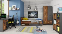 Jugendzimmer Komplett-Set NELSON-129 mit Bett 90x200 in grau mit Holz