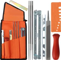 Belle Vous Kettensägenschärfer Feilen Set - 1 Flach- & 3 Rundfeilen, Holzgriff, Tiefenmessgerät, Schnellprüfgerät, Schienennutreiniger & Feilführung -