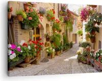 Bild auf Leinwand - Leinwandbild - Blume Straße Haus - 70x50cm - Wand Bild - Wanddeko - Wandbilder - Leinwanddruck - Bilder - Kunstdruck - Wanddekoration - Leinwand bilder - Wandkunst - AA70x50-3586