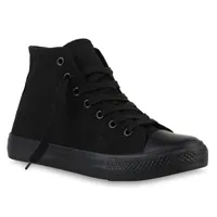 Mytrendshoe Damen Sneakers High Top Sportschuhe Stoffschuhe Schnürer 816743, Farbe: Schwarz Schwarz, Größe: 37
