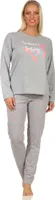 Damen langarm Schlafanzug Pyjama mit Schmetterlingsmotiv - 122 201 10 811 ; grau , 36