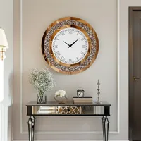 WISFOR Wanduhr 60 cm, rund Dekouhr, Atmosphera Küchenuhr Wohnzimmer Bürouhr, Leise Römischen Ziffernr, Glas, Braun