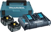 Makita Starter-Set 18 Volt, 5,0 Ah mit 2 Akkus 18 Volt / 5,0 Ah, Doppel-Ladegerät