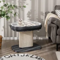COSTWAY Kratzbaum Klein, 50cm hoch, Katzenbaum mit weicher Plüschsitzfläche & Sisal-Kratzsäule & Ball, Katzenkratzbaum Holz, Katzen Katzenmöbel Kletterbaum, Aktivitätsbaum Spielbaum (Grau)