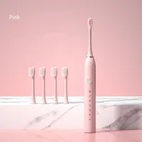 Ipx7 wasserdicht, wiederaufladbare elektrische Zahnbürsten, wiederaufladbare elektrische Zahnbürste mit 4 Bürstenköpfen und 6 Reinigungsmodi（Rosa）