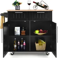KOMFOTTEU Küchenwagen mit Arbeitsplatte, Kücheninsel mit Rollen, Servierwagen mit 2 Schubladen und Türen, Rollwagen große aus Holz, Küchentrolley 94 x 45,5 x 94,5 cm (Schwarz)