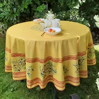 Beschichtete abwaschbare Baumwolle Provence Tischdecke GELB Ø 175 cm mit Olivenzweigen