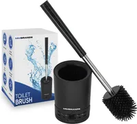 MM Brands WC kefa z kremíka s držiakom na rýchle sušenie, čierna