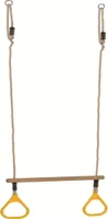 Schaukel mit Turnringen 2 in 1, Trapez Schaukel, Outdoor Indoor, Kinderschaukel aus Holz, zum Aufhängen, Gartenschaukel, Spielzeug, Gelb bis 70 kg