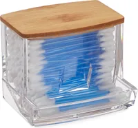 Relaxdays Wattestäbchen Aufbewahrung Acryl Bambus Box Deckel kleiner Ohrstäbchen Organizer