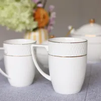 Wilmax Porzellan Tassen-Set mit Goldlinien, 320 ml, 2er-Set, WL-880102431/A2