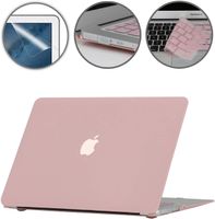 Gummierte Harte Schutzhülle Hülle für Apple MacBook Air 13" (13,3 Zoll) + Schutzfolie + Silikon Tastaturschutz  - Rose Quartz