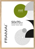 FRAMAI® Bilderrahmen, 50x70 cm, Eiche, Natur Holz Rahmen, Rahmen Echtholz Bilderrahmen, Rahmen mit Bruchsicheren Plexiglas, Aufhänger und Aufsteller