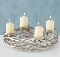 Kerzenhalter Kerzenständer Aluminium Silber Adventskranz Ø 40 cm H 11 cm