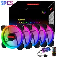 5PCS RGB Gehaeuseluefter 120mm PC Gehäuselüfter mit 7 Farben LED Gehäuselüfter Leise PC Hülle Lüfter LED Fernbedienung Einstellbar