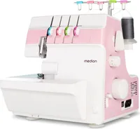 MEDION Overlock Nähmaschine SO90 (elektrisch, 90 Watt, LED Licht, mit einem Arbeitsgang schneiden, umfangreiches Zubehör, MD19169) rosa
