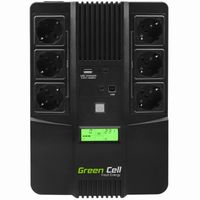 Green Cell® UPS USV Unterbrechungsfreie Stromversorgung 800VA (480W) mit Überspannungsschutz 230V Line-Interactive Spannungsregelung AVR USV-Anlage USB/RJ45 6X Schuko Ausgänge LCD Bildschirm