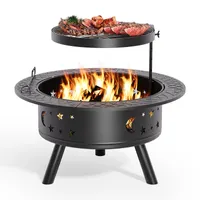 Bealife Feuerschale mit Grillrost und Schürhaken, Ø91 cm Feuerschalen für den Garten, Multifunktional Feuerkorb mit Schürhaken für den Garten, Schwarz