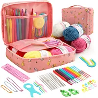 Häkelnadel Set, Ergonomisch Häckelnadelnset 59 Stück Häkelset für Anfänger, Soft Gummi Comfort Grip Crochet Set Beinhaltet tragbaren Tasche（Rose）