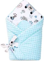 JUKKI Babyhörnchen Decke für Neugeborene Babydecke Einschlagdecke Wickeldecke [Blue Safari & Blue Minky]