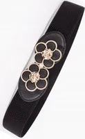 Dámský pásek - Elegantní elastický dámský pásek - Stylový doplněk - Květovaná spona - Pružný komfort - Celková délka 64 cm - Elastický až do 95 c