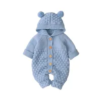 Strampler Warmer Kapuzenpullover für Jungen und Mädchen mit Baby Ohren,90cm(Blau)