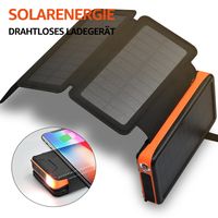 Solarladegerät 26800 mAh mit 4 abnehmbaren Panels, kabelloses Qi-Ladegerät, tragbare Powerbank mit doppeltem Ausgang, Taschenlampe [Upgrade-Modell 2022]