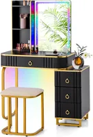 COSTWAY Schminktisch mit LED-Beleuchtung, Frisiertisch mit 14 LED-Leuchten, kabelloser Ladestation, USB-Anschluss & 4 Schubladen