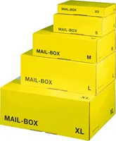 Gelbe Postpakete, Größe M, Mail-Boxen, Wellpappe, Innenmaß 331x241x104 mm
