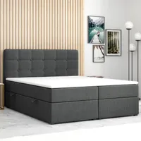 Boxspringbett PRAG Chesterfield – Optik mit Bettkasten 180 x 200 cm Webstoff Grau Anthrazit Bett Bettkasten Ehebett Hotelbett Designerbett Luxus